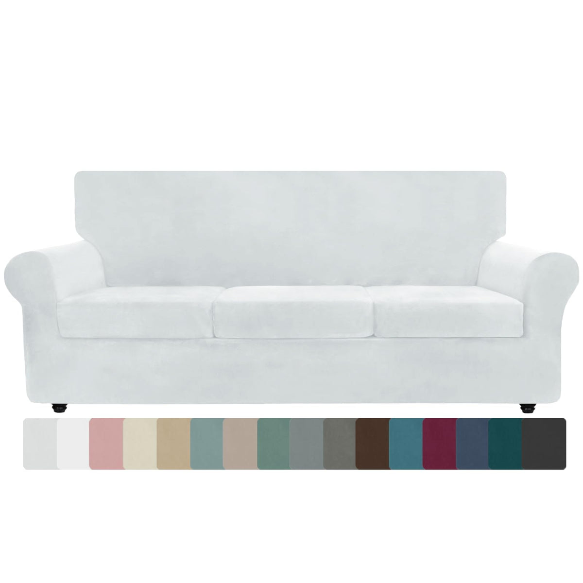 ZNSAYOTX Luxury Couch Cover 4 Piece Stretch Sofa Covers for 3 Cushion Couch Thick Soft Spandex Sofa Slipcover Living Room Anti Slip Dogs Pet Furnitre Protector (White, Sofa)