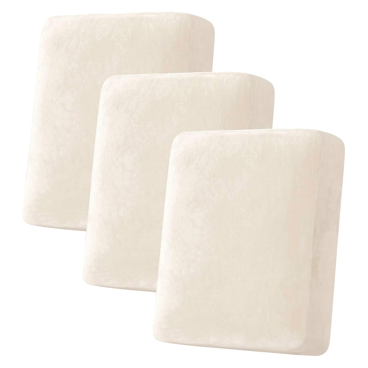 H.VERSAILTEX Velvet Stretch Couch Cushion Cover Plush Cushion Slipcover for Chair Loveseat Sofa Cushion Furniture Protector Seat Cushion Sofa Cover (2 Piece Large Sofa Cushion Covers, Ivory)