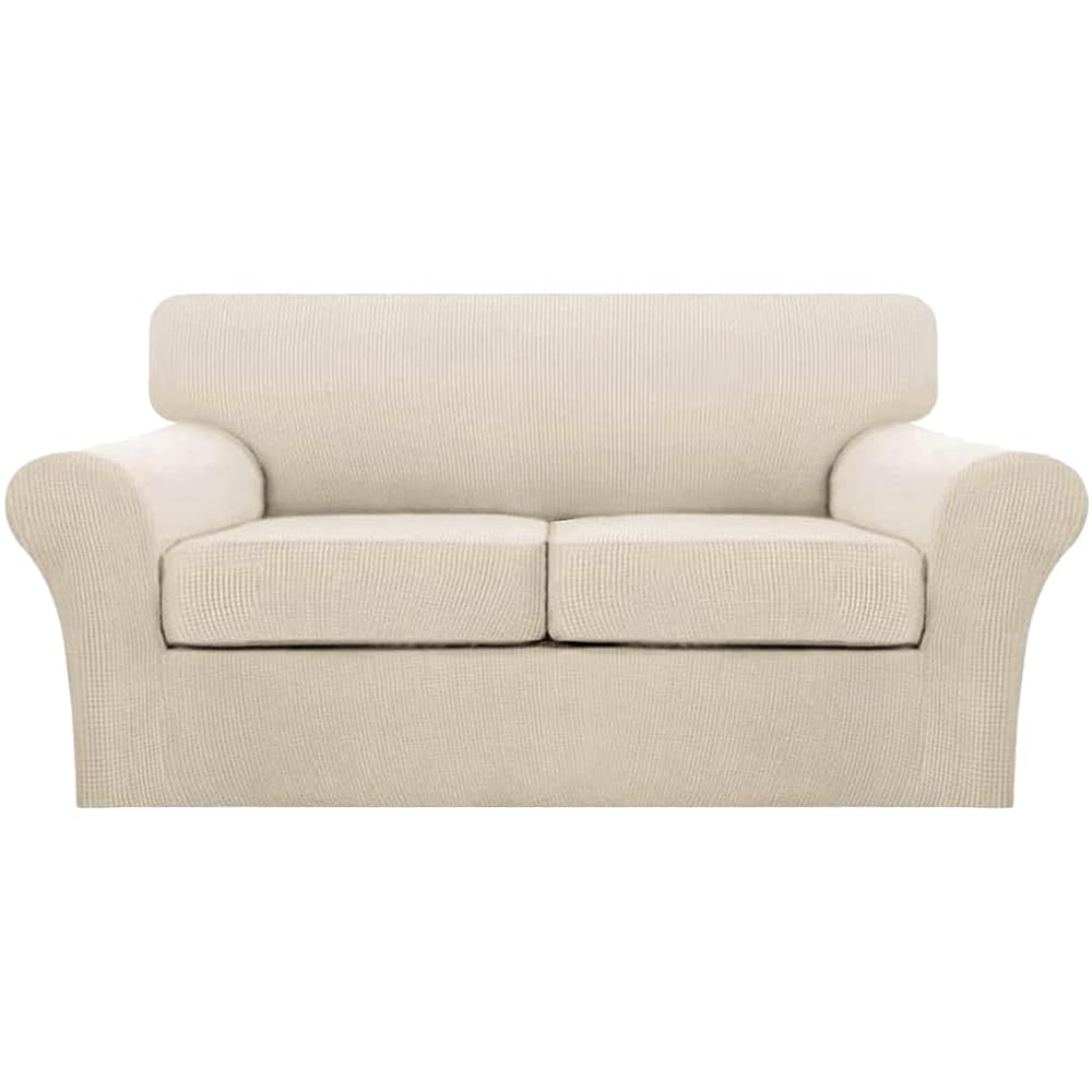 Turquoize 4 Piece Couch Cover Sofa Covers for 3 Cushion Couch Sofa Slipcovers Washable Sofa Cover for Dogs with Individual Couch Cushion Covers Feature Jacquard Fabric(3 Cushion Sofa, Biscotti Beige)