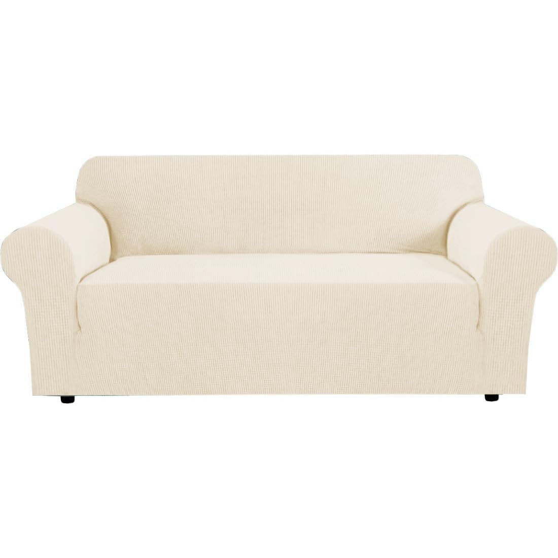 H.VERSAILTEX Stretch Sofa Covers for 3 Cushion Couch Covers Sofa Slipcovers for Living Room Feature Thick Checked Jacquard Fabric with Elastic Bottom, Sofa Large - Natural