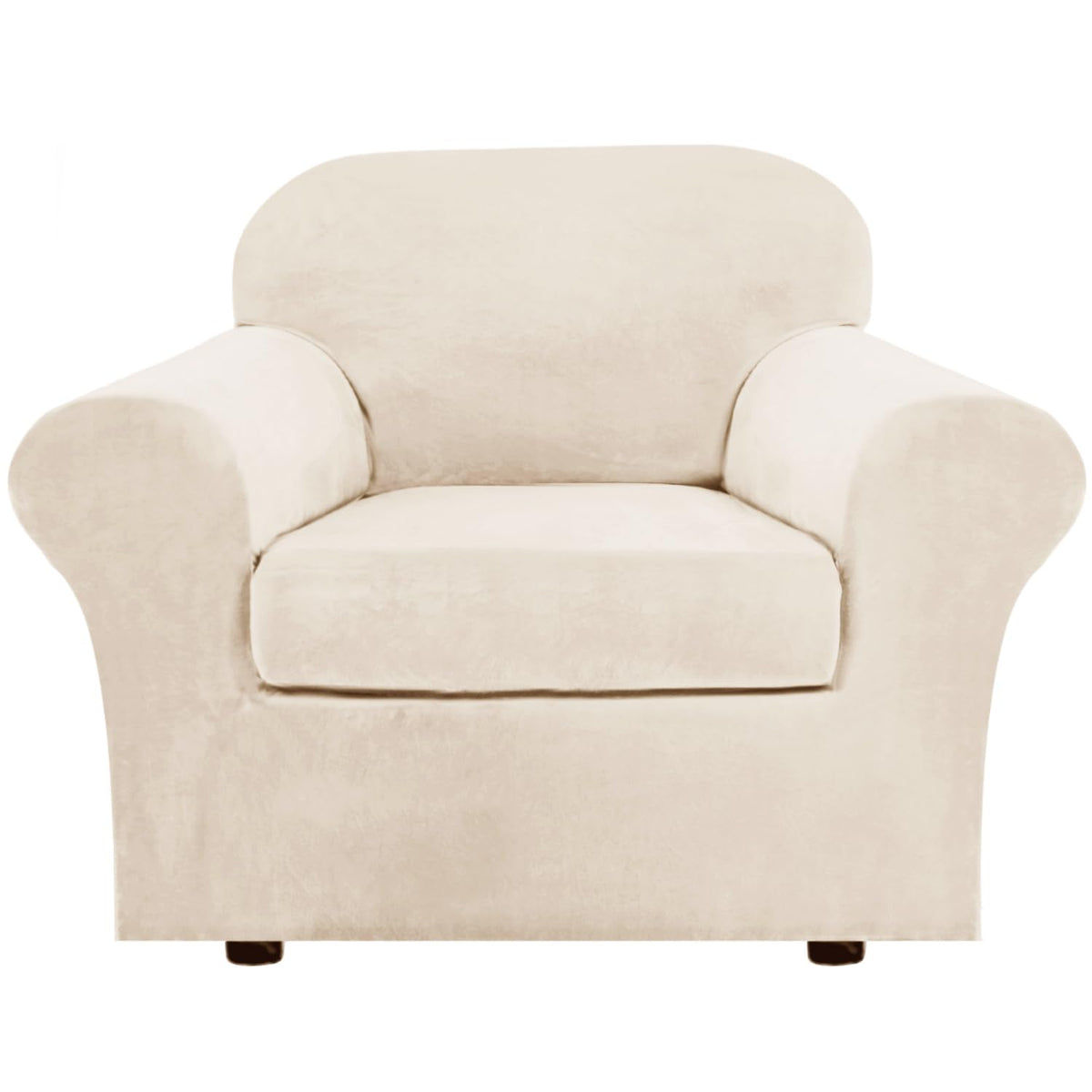 H.VERSAILTEX Modern Velvet Plush 4 Piece High Stretch Sofa Slipcover Furniture Protector Form Fit Luxury Thick Sofa Cover for 3 Cushion Couch, Machine Washable Width Up to 90 Inch(Sofa,Ivory)