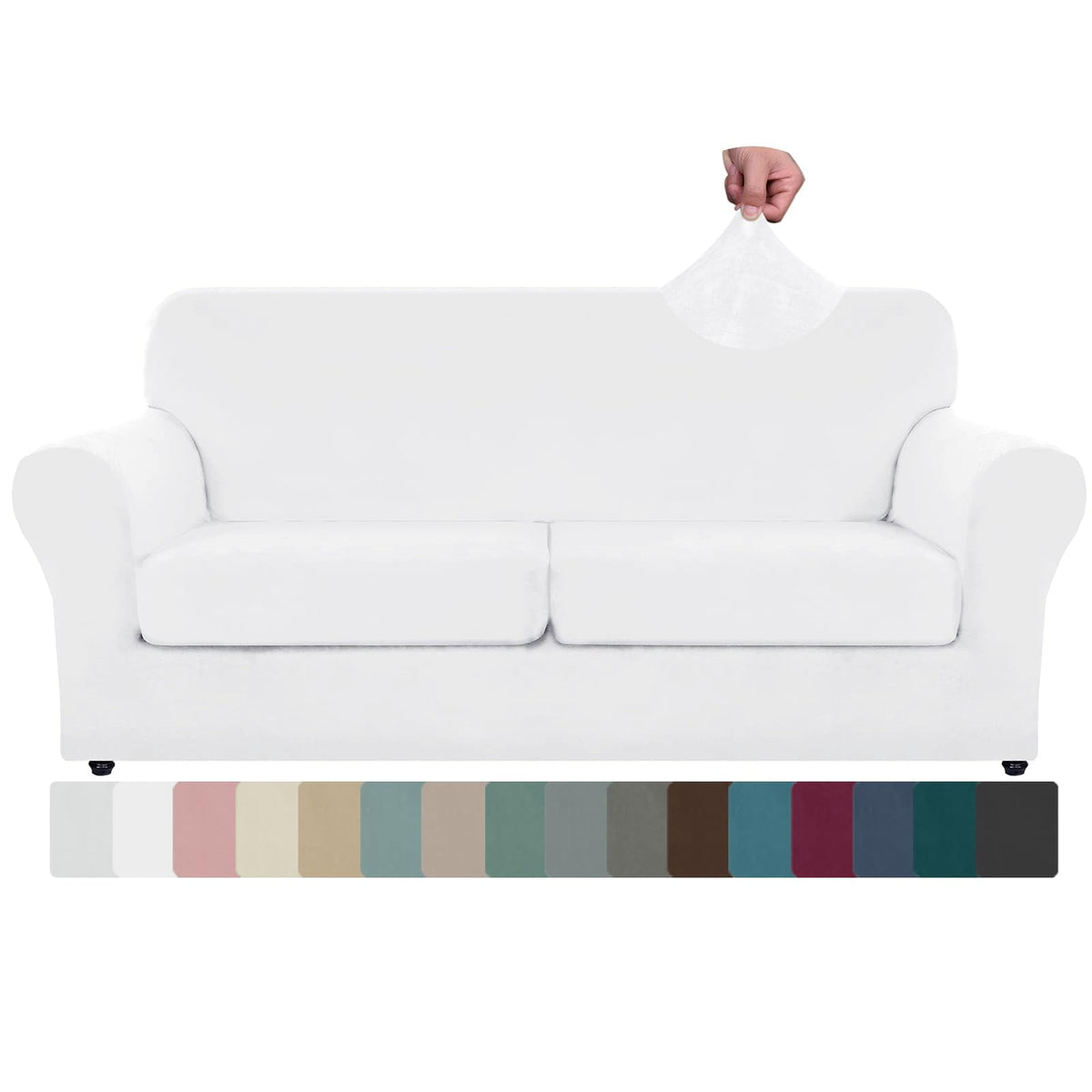 ZNSAYOTX Luxury Couch Cover 4 Piece Stretch Sofa Covers for 3 Cushion Couch Thick Soft Spandex Sofa Slipcover Living Room Anti Slip Dogs Pet Furnitre Protector (White, Sofa)