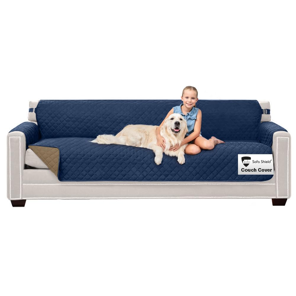 Sofa Shield® Couch Sofa Slip Cover for Dogs with Strap, Navy Sand