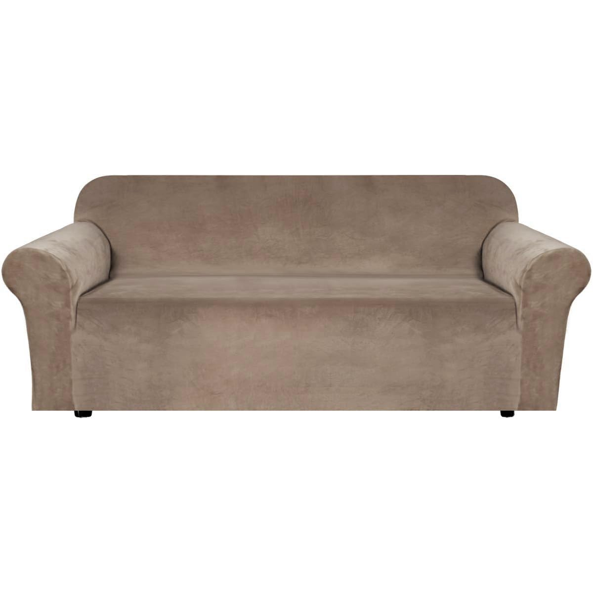 H.VERSAILTEX 1 Peice Stretch Velvet Sofa Covers for 3 Cushion Couch Covers Sofa Slipcovers Furniture Protector Soft, Crafted from Thick Comfy Rich Velour (Sofa 72"-90", Oatmeal)