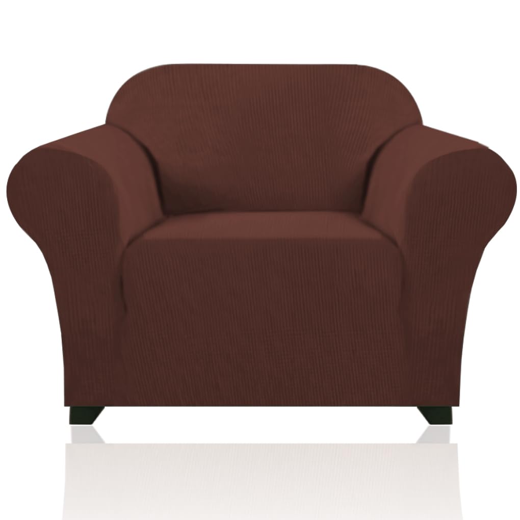 PrinceDeco Stretch Loveseat Sofa Cover Slipcover Couch Cover for 2 Cushion Sofa Washable Sofa Cover for Pets Friendly Furniture Protector Covers with Non Slip Bottom(Loveseat, Brown)