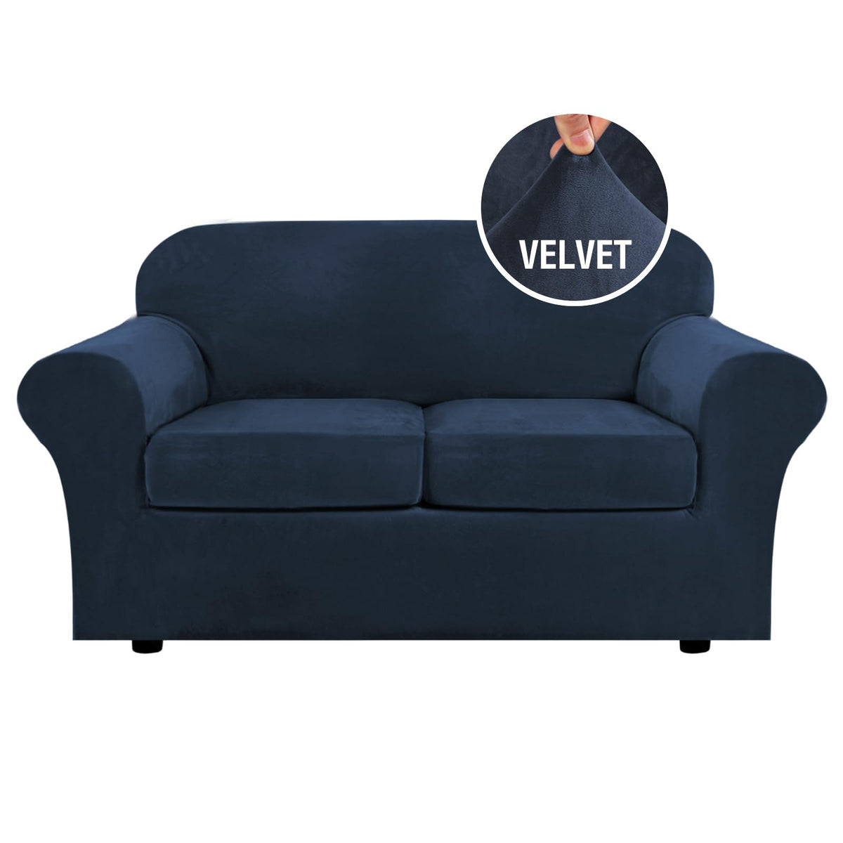 H.VERSAILTEX 4 Pieces Thick Velvet Sofa Covers Couch Covers for 3 Cushion Couch Sofa High Stretch Slipcovers Furniture Protector Form Fit Luxury Couch Cover for Dogs Width Up to 90 Inch(Sofa,Grey)