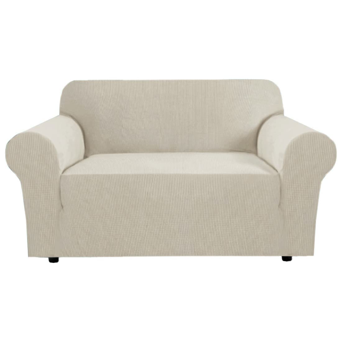 H.VERSAILTEX Stretch Sofa Covers for 3 Cushion Couch Covers Sofa Slipcovers for Living Room Feature Thick Checked Jacquard Fabric with Elastic Bottom, Sofa Large - Natural