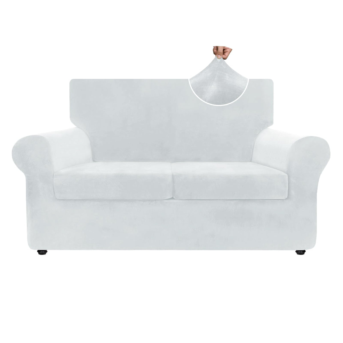 ZNSAYOTX Luxury Couch Cover 4 Piece Stretch Sofa Covers for 3 Cushion Couch Thick Soft Spandex Sofa Slipcover Living Room Anti Slip Dogs Pet Furnitre Protector (White, Sofa)
