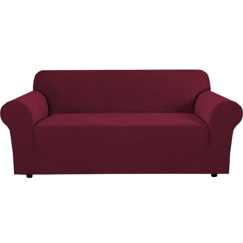 H.VERSAILTEX Stretch Sofa Covers for 3 Cushion Couch Covers Sofa Slipcovers for Living Room Feature Thick Checked Jacquard Fabric with Elastic Bottom, Sofa Large - Natural