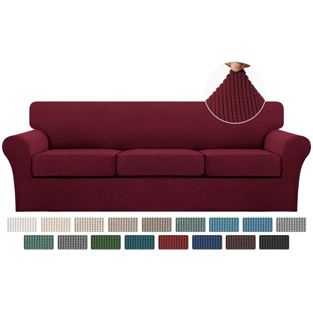 Turquoize 4 Piece Couch Cover Sofa Covers for 3 Cushion Couch Sofa Slipcovers Washable Sofa Cover for Dogs with Individual Couch Cushion Covers Feature Jacquard Fabric(3 Cushion Sofa, Biscotti Beige)