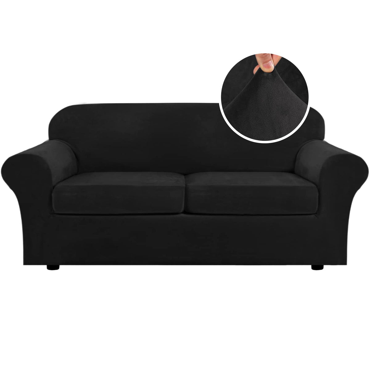 H.VERSAILTEX Modern Velvet Plush 4 Piece High Stretch Sofa Slipcover Furniture Protector Form Fit Luxury Thick Sofa Cover for 3 Cushion Couch, Machine Washable Width Up to 90 Inch(Sofa,Ivory)