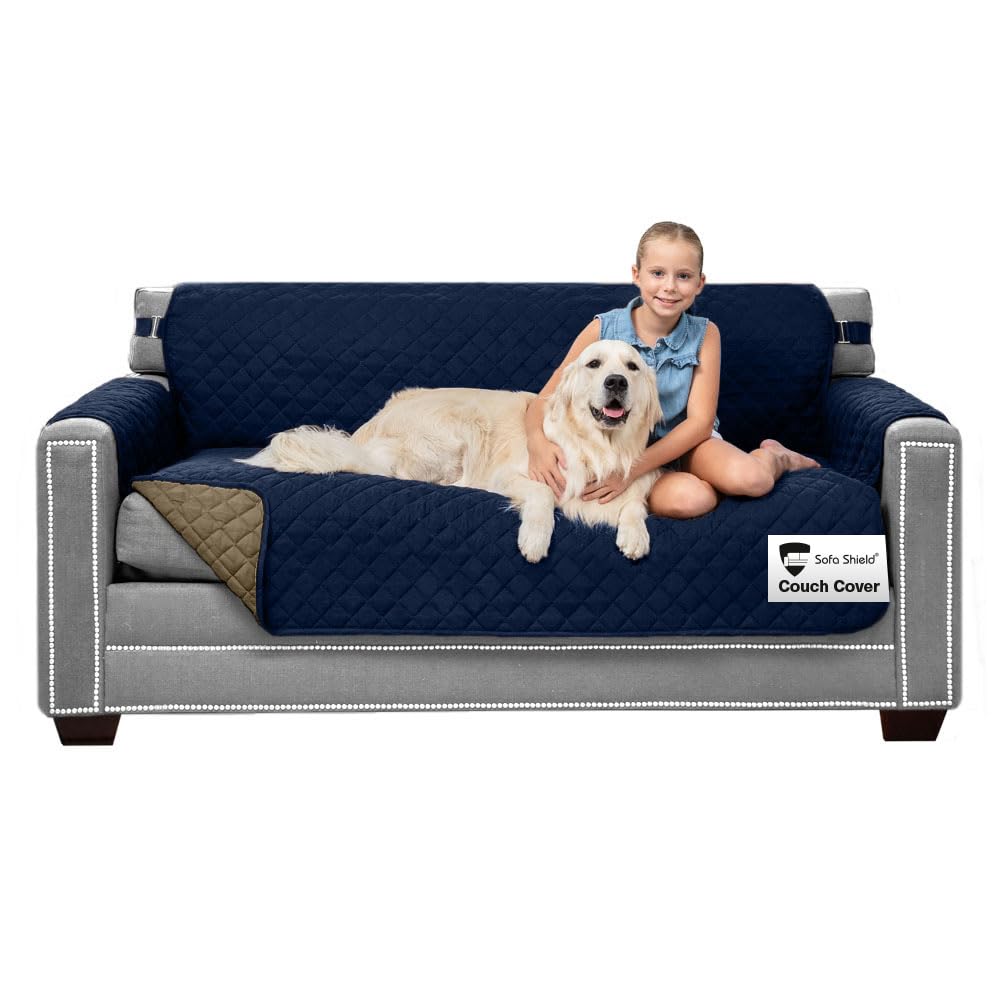 Sofa Shield® Couch Sofa Slip Cover for Dogs with Strap, Navy Sand