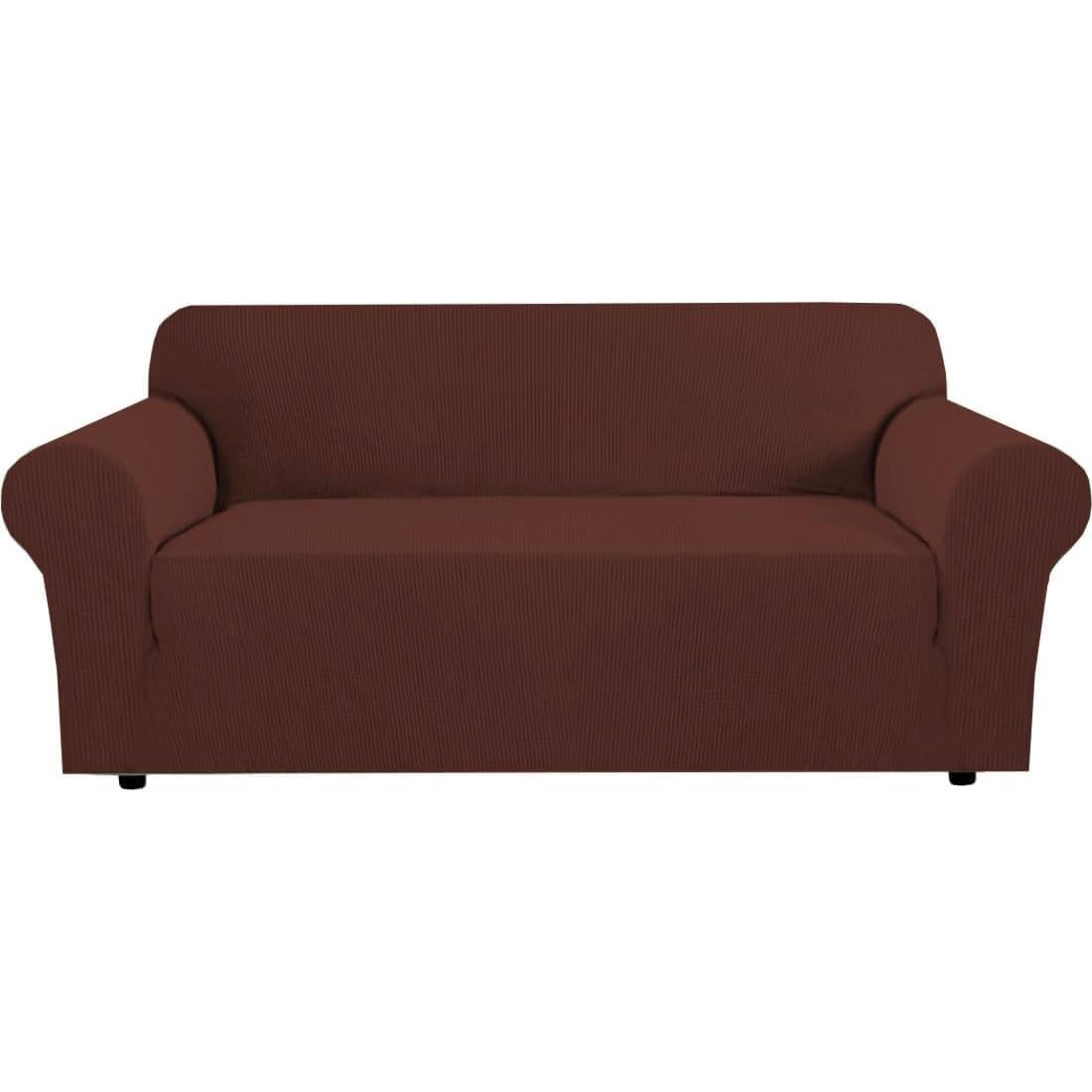 H.VERSAILTEX Stretch Sofa Covers for 3 Cushion Couch Covers Sofa Slipcovers for Living Room Feature Thick Checked Jacquard Fabric with Elastic Bottom, Sofa Large - Natural