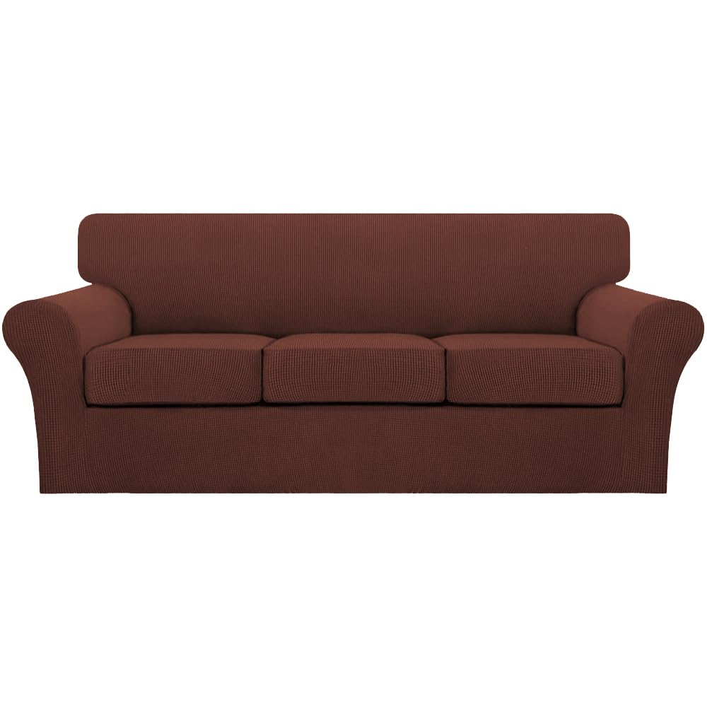 Turquoize 4 Piece Couch Cover Sofa Covers for 3 Cushion Couch Sofa Slipcovers Washable Sofa Cover for Dogs with Individual Couch Cushion Covers Feature Jacquard Fabric(3 Cushion Sofa, Biscotti Beige)