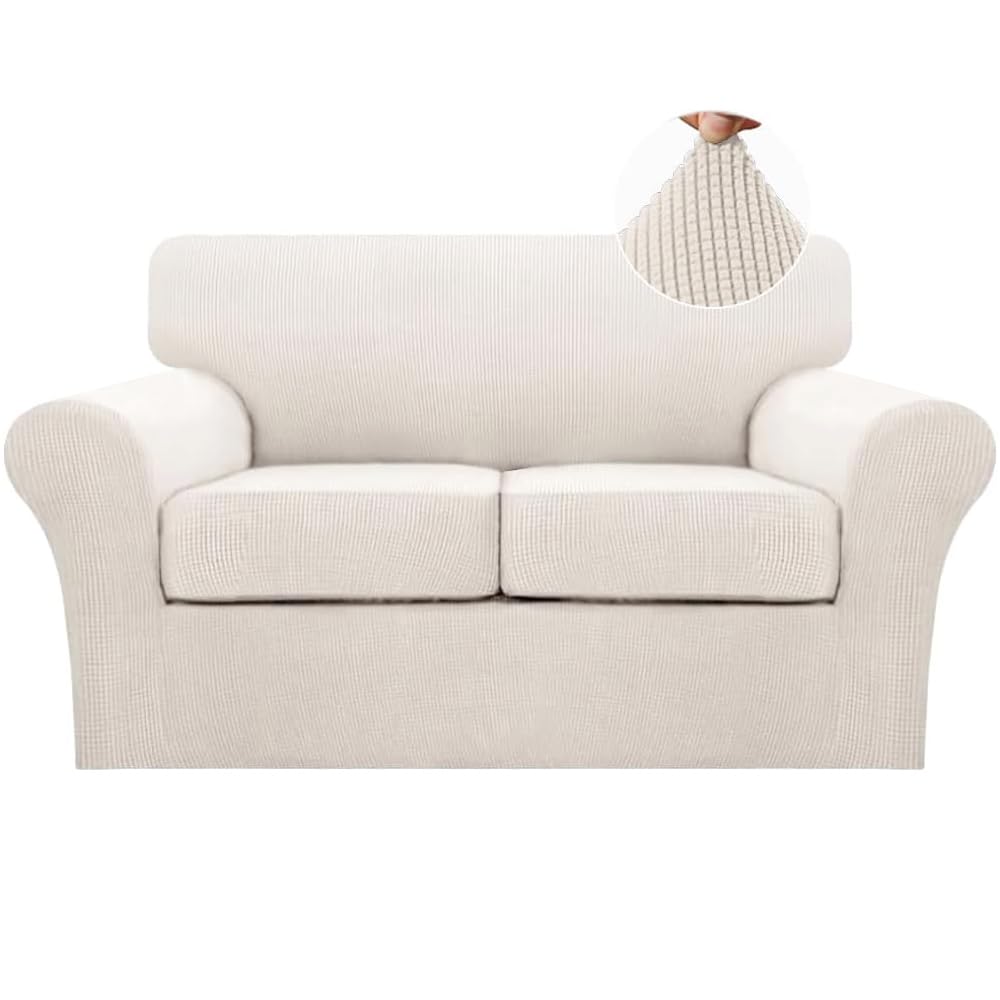 Turquoize 4 Piece Couch Cover Sofa Covers for 3 Cushion Couch Sofa Slipcovers Washable Sofa Cover for Dogs with Individual Couch Cushion Covers Feature Jacquard Fabric(3 Cushion Sofa, Biscotti Beige)