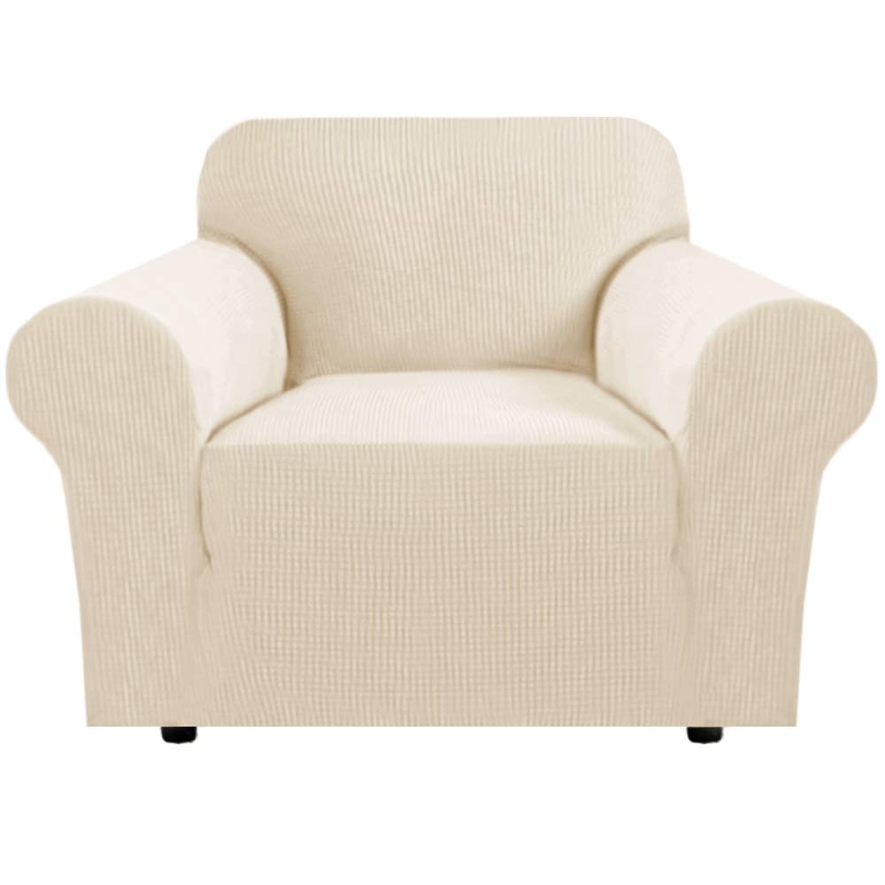 H.VERSAILTEX Stretch Sofa Covers for 3 Cushion Couch Covers Sofa Slipcovers for Living Room Feature Thick Checked Jacquard Fabric with Elastic Bottom, Sofa Large - Natural