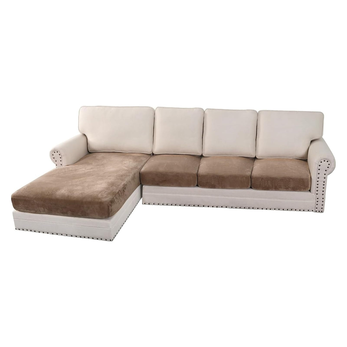 H.VERSAILTEX Velvet Stretch Couch Cushion Cover Plush Cushion Slipcover for Chair Loveseat Sofa Cushion Furniture Protector Seat Cushion Sofa Cover (2 Piece Large Sofa Cushion Covers, Ivory)