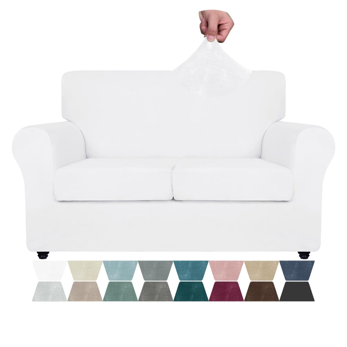 ZNSAYOTX Luxury Couch Cover 4 Piece Stretch Sofa Covers for 3 Cushion Couch Thick Soft Spandex Sofa Slipcover Living Room Anti Slip Dogs Pet Furnitre Protector (White, Sofa)