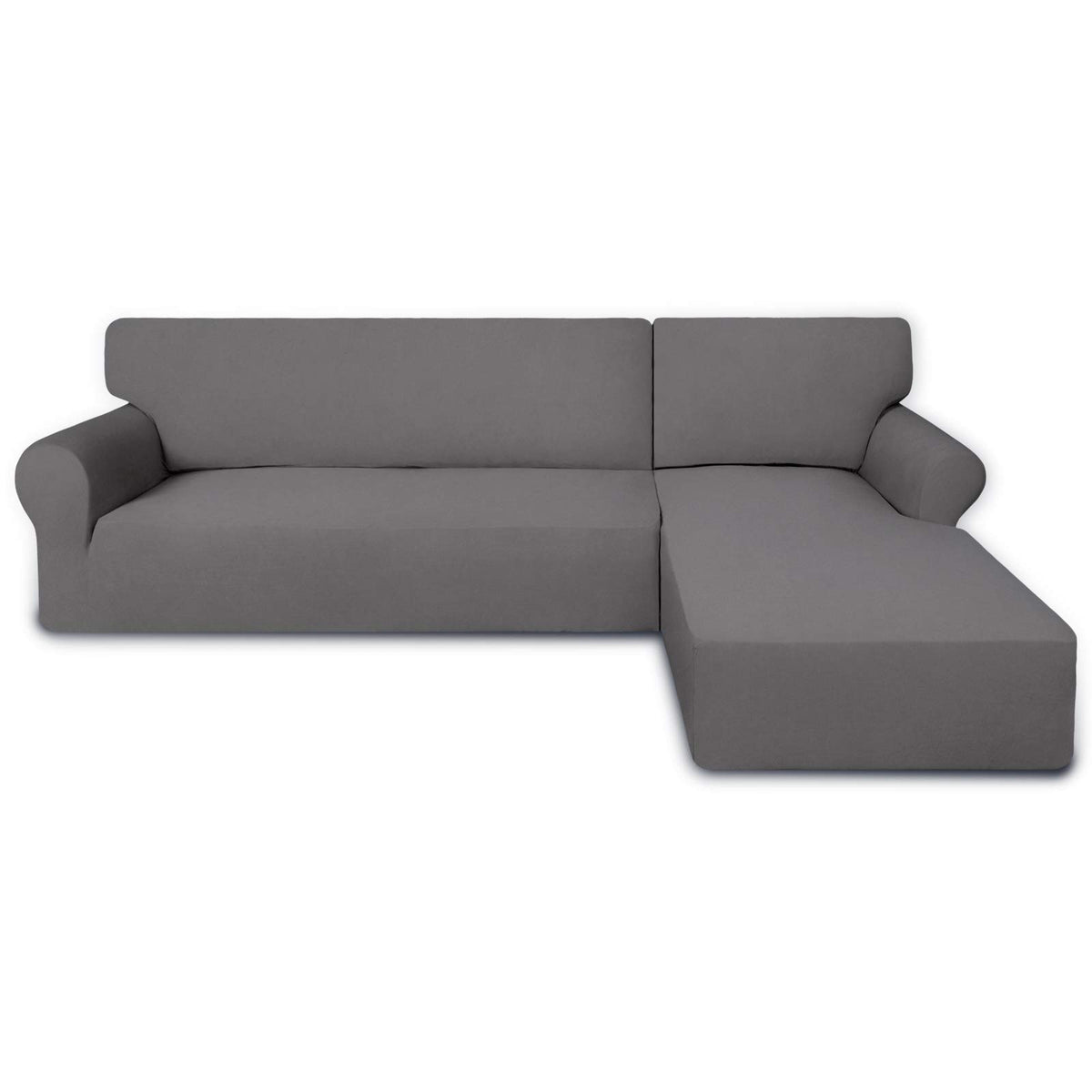 PureFit Super Stretch Sectional Couch Covers - 2 pcs Spandex Non Slip, with Elastic Bottom for L Shape Sectional Sofa Couches, Great for Kids & Pets (3 Seat Sofa + 3 Seat Chaise, Dark Gray)