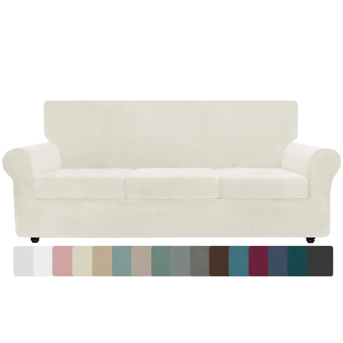 ZNSAYOTX Luxury Couch Cover 4 Piece Stretch Sofa Covers for 3 Cushion Couch Thick Soft Spandex Sofa Slipcover Living Room Anti Slip Dogs Pet Furnitre Protector (White, Sofa)