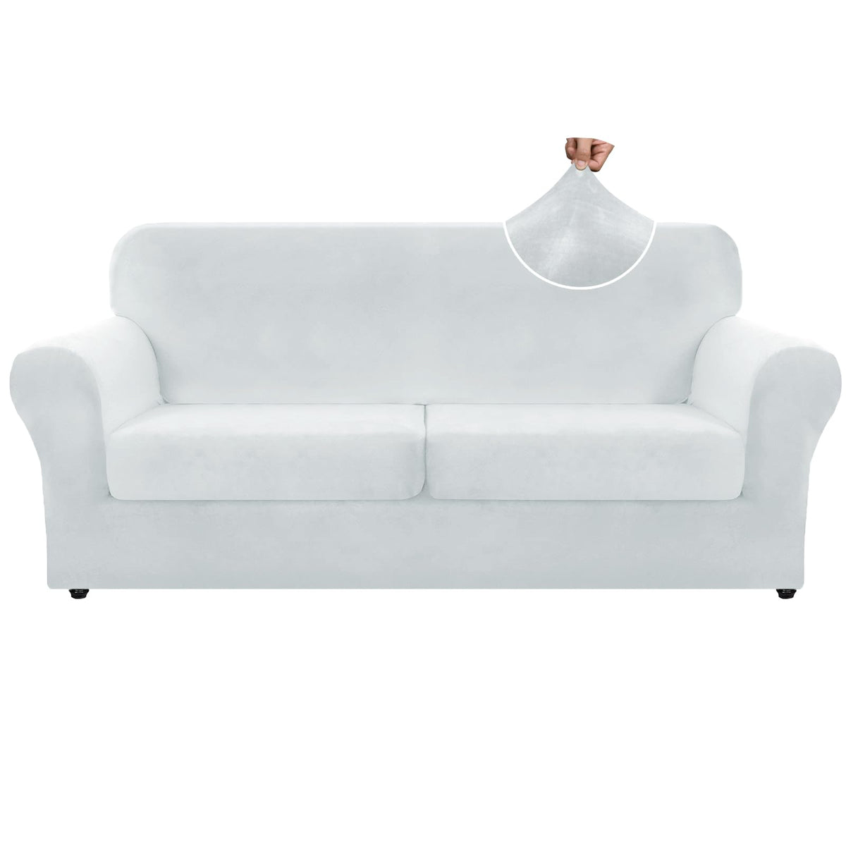 ZNSAYOTX Luxury Couch Cover 4 Piece Stretch Sofa Covers for 3 Cushion Couch Thick Soft Spandex Sofa Slipcover Living Room Anti Slip Dogs Pet Furnitre Protector (White, Sofa)