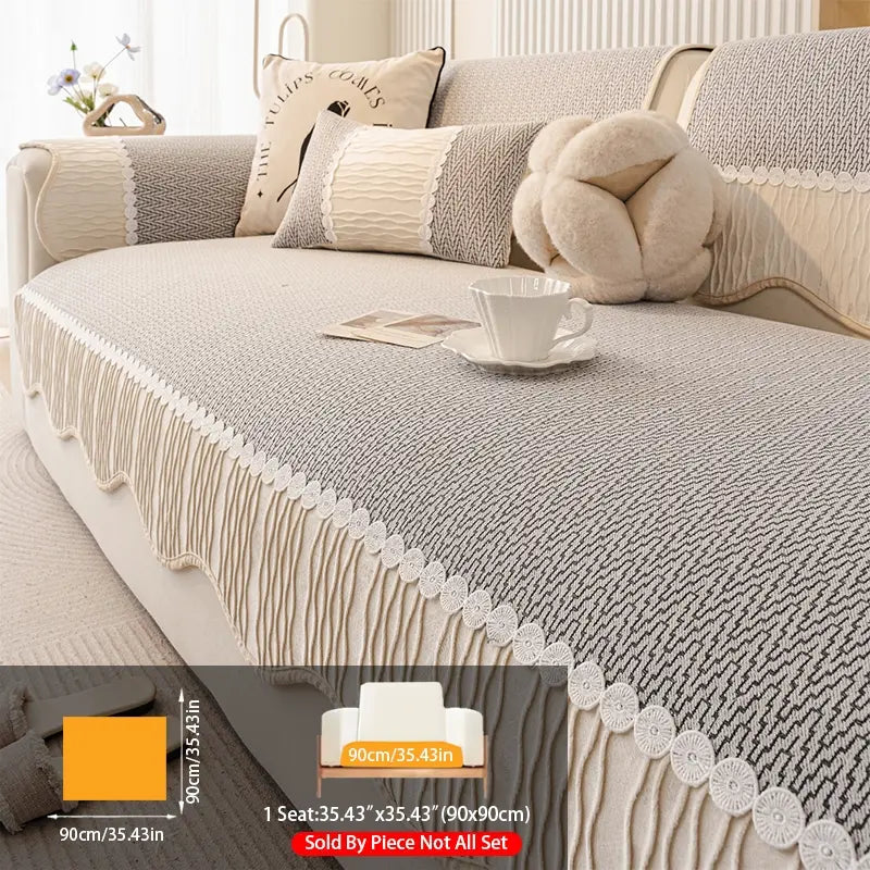 French Cream Snow Nourish Sofa Cushion, Non-Slip Cat Scratch Resistant, All-Season Use, Reusable Sofa Cover Seat Pad