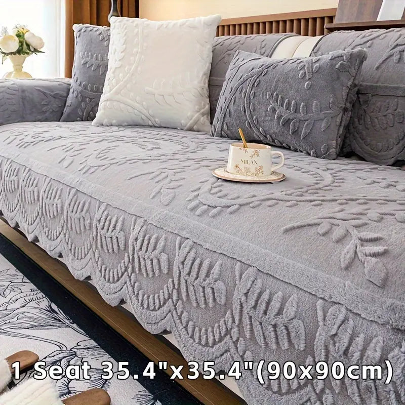 1pc of Artificial Rabbit Fur Soft And Comfortable Cushion Kit- Elegant Beige Flower And Leaf Pattern, Paired with a Pillow to Place on Top, Non Slip, Machine Washable Protective Cover, Suitable for Sofas of 1 to 4 People