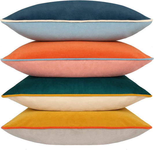 Velvet Throw Pillow Covers 18x18 Inch Set of 4 Decorative Velour Pillowcases Modern Double-Colored Cushion Covers for Sofa Couch, Cold