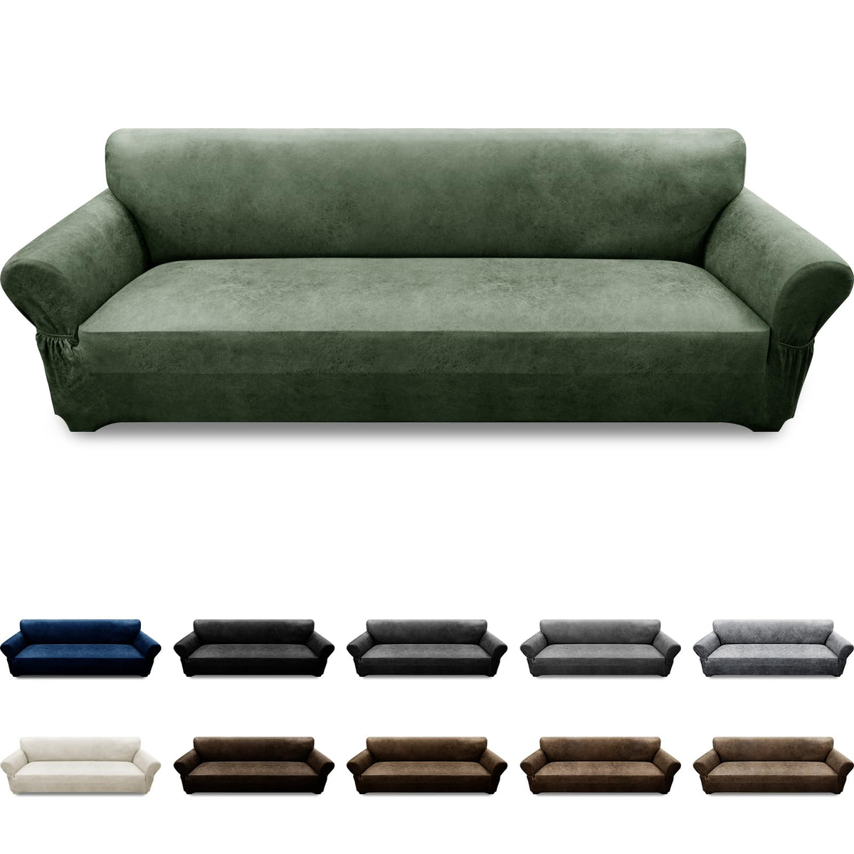 Couch Cover Leather Look 3 Seater Couch Sofa Cover 1-Piece Sofa Slipcover Stretch Furniture Protector with Elastic Bottom & Pockets(Sofa, Coffee)