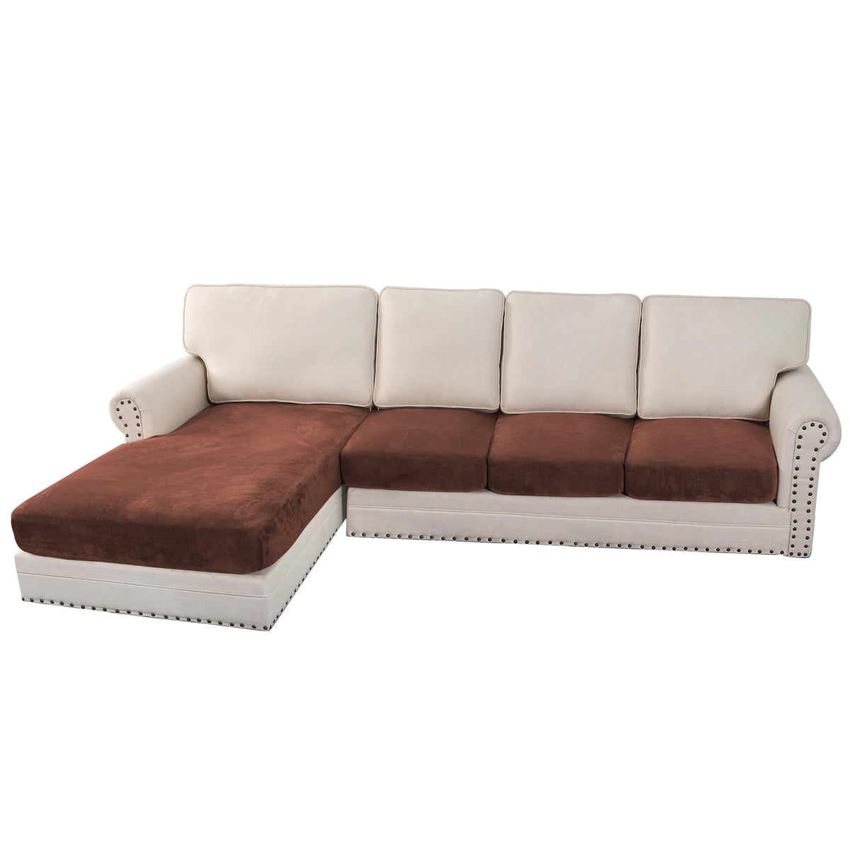 H.VERSAILTEX Velvet Stretch Couch Cushion Cover Plush Cushion Slipcover for Chair Loveseat Sofa Cushion Furniture Protector Seat Cushion Sofa Cover (2 Piece Large Sofa Cushion Covers, Ivory)