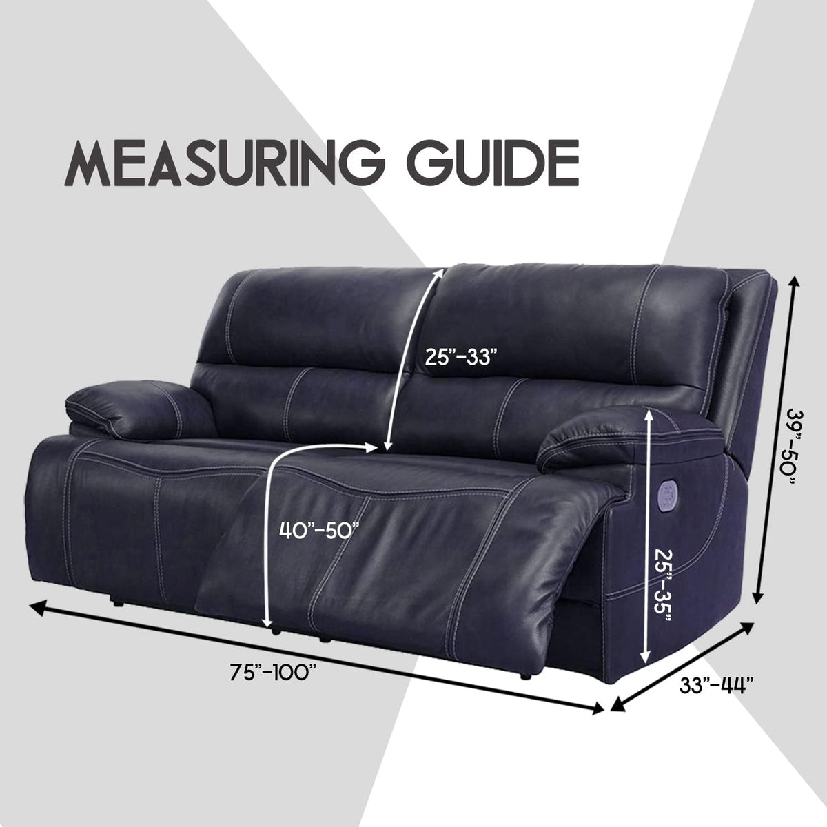 ULTICOR Extra Wide 75-100" 2 Seater Reclining Sofa Slipcover, Velvet Stretch 6-Piece, Soft Washable (Dark Grey)
