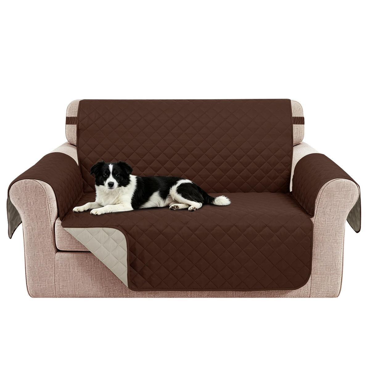 Reversible Sofa Cover for 3 Cushion, Chocolate/Beige