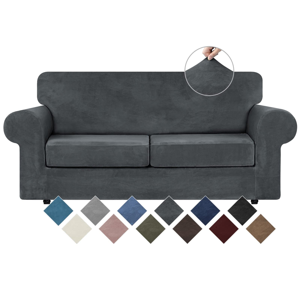 WEERRW 4 Pieces Couch Cover for Sofa Velvet Sofa Covers Washable, Dark Grey