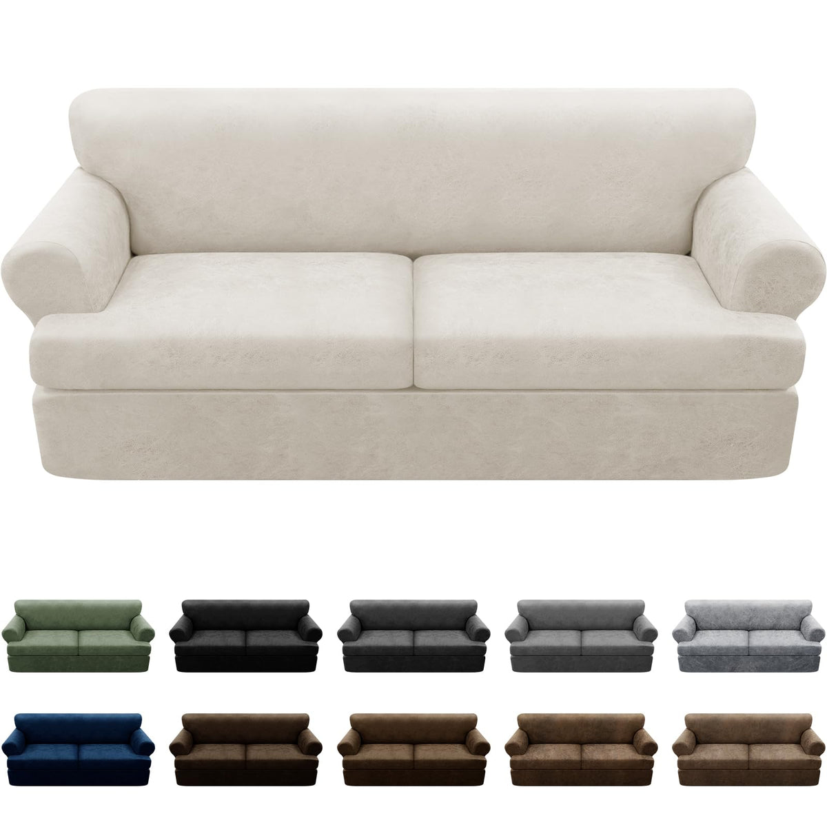 Couch Cover Leather Look 3 Seater Couch Sofa Cover 1-Piece Sofa Slipcover Stretch Furniture Protector with Elastic Bottom & Pockets(Sofa, Coffee)