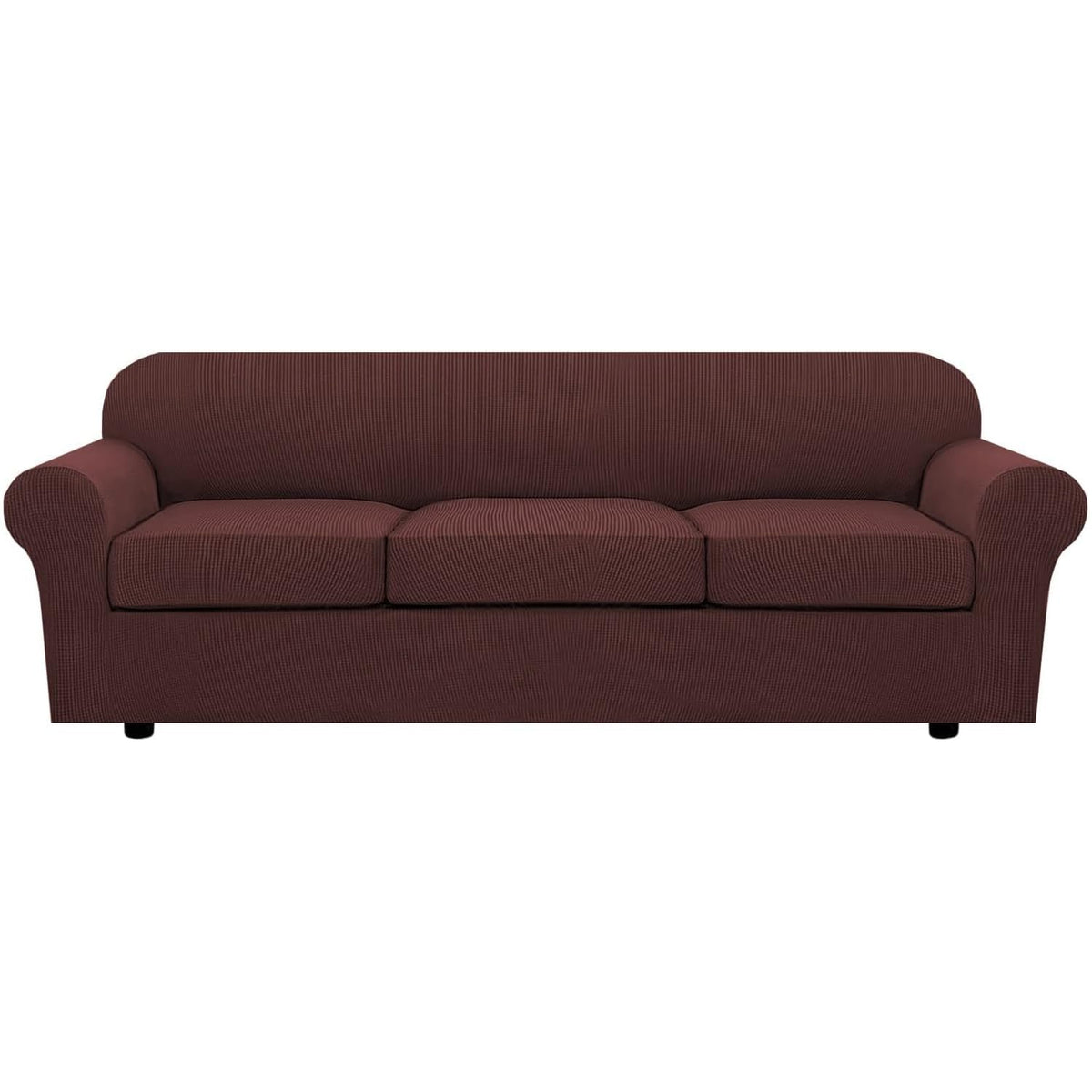 H.VERSAILTEX 4 Piece Stretch Sofa Covers for 3 Cushion Couch Covers for Living Room Slipcovers (Base Cover Plus 3 Seat Cushion Covers) Upgraded Thicker Jacquard Fabric (Sofa, Sand)