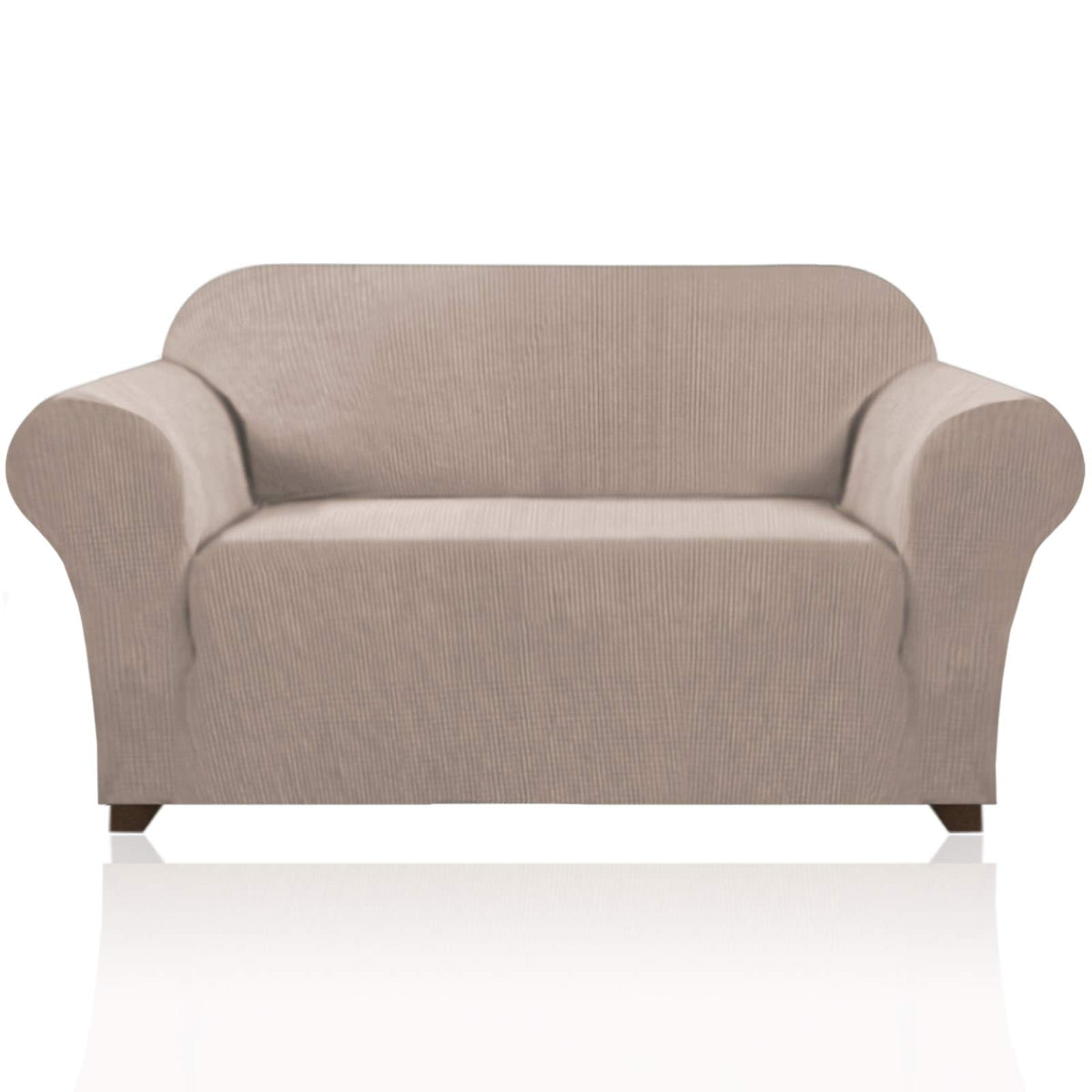 PrinceDeco Stretch Loveseat Sofa Cover Slipcover Couch Cover for 2 Cushion Sofa Washable Sofa Cover for Pets Friendly Furniture Protector Covers with Non Slip Bottom(Loveseat, Brown)