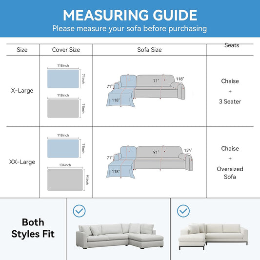 100% Waterproof Sectional Couch Covers, 2 Pieces L Shaped Sofa Cover, XX-L