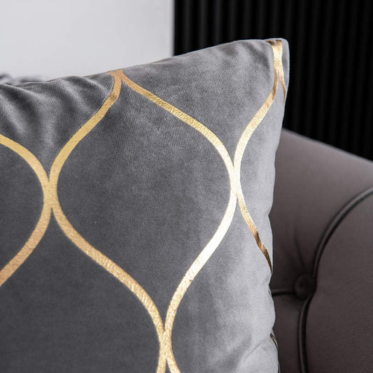DEZENE Gold Velvet Throw Pillow Covers: 2 Pack 18x18 Inch Square Decorative Pillow Cases for Bedroom Sofa Couch Living Room, Light Grey