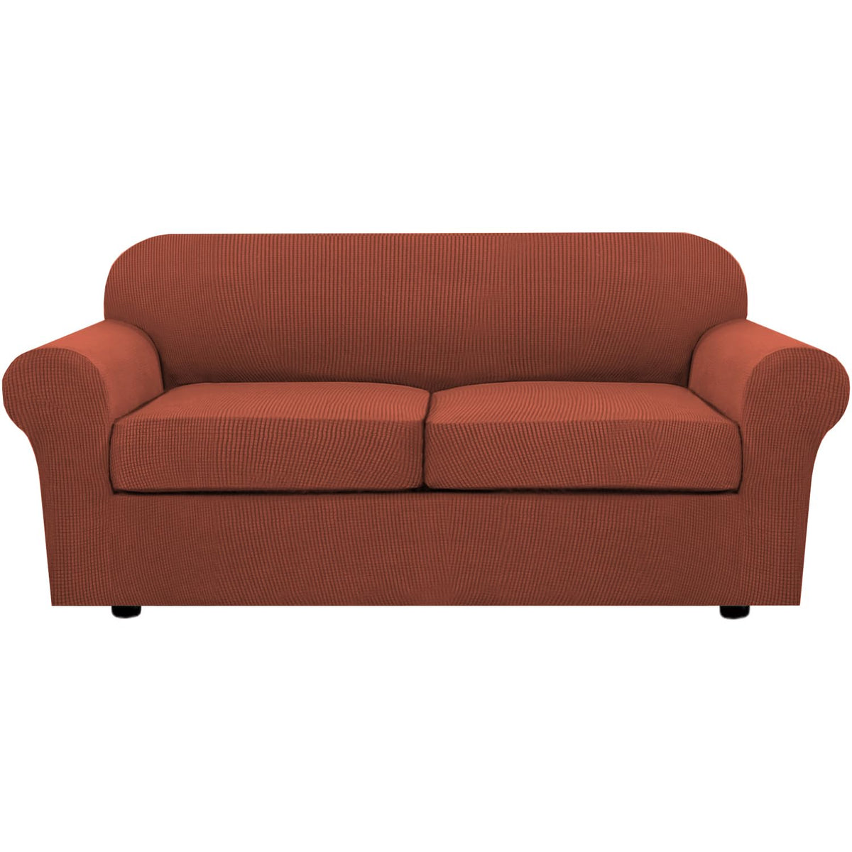 H.VERSAILTEX 4 Piece Stretch Sofa Covers for 3 Cushion Couch Covers for Living Room Slipcovers (Base Cover Plus 3 Seat Cushion Covers) Upgraded Thicker Jacquard Fabric (Sofa, Sand)