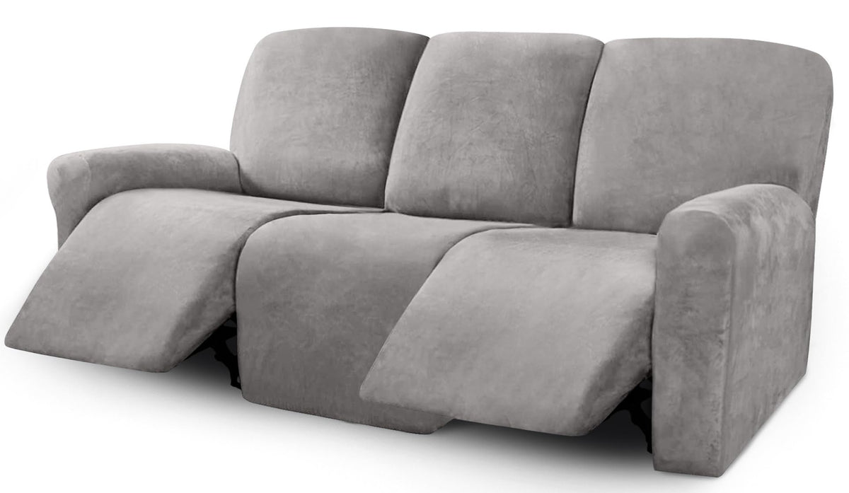ULTICOR Velvet 8-Pieces Recliner Sofa Covers Stretch Reclining Couch Covers for 3 Cushion Reclining Sofa Slipcovers Furniture Covers Thick Soft Washable (3 Seater Recliner Cover, Taupe)