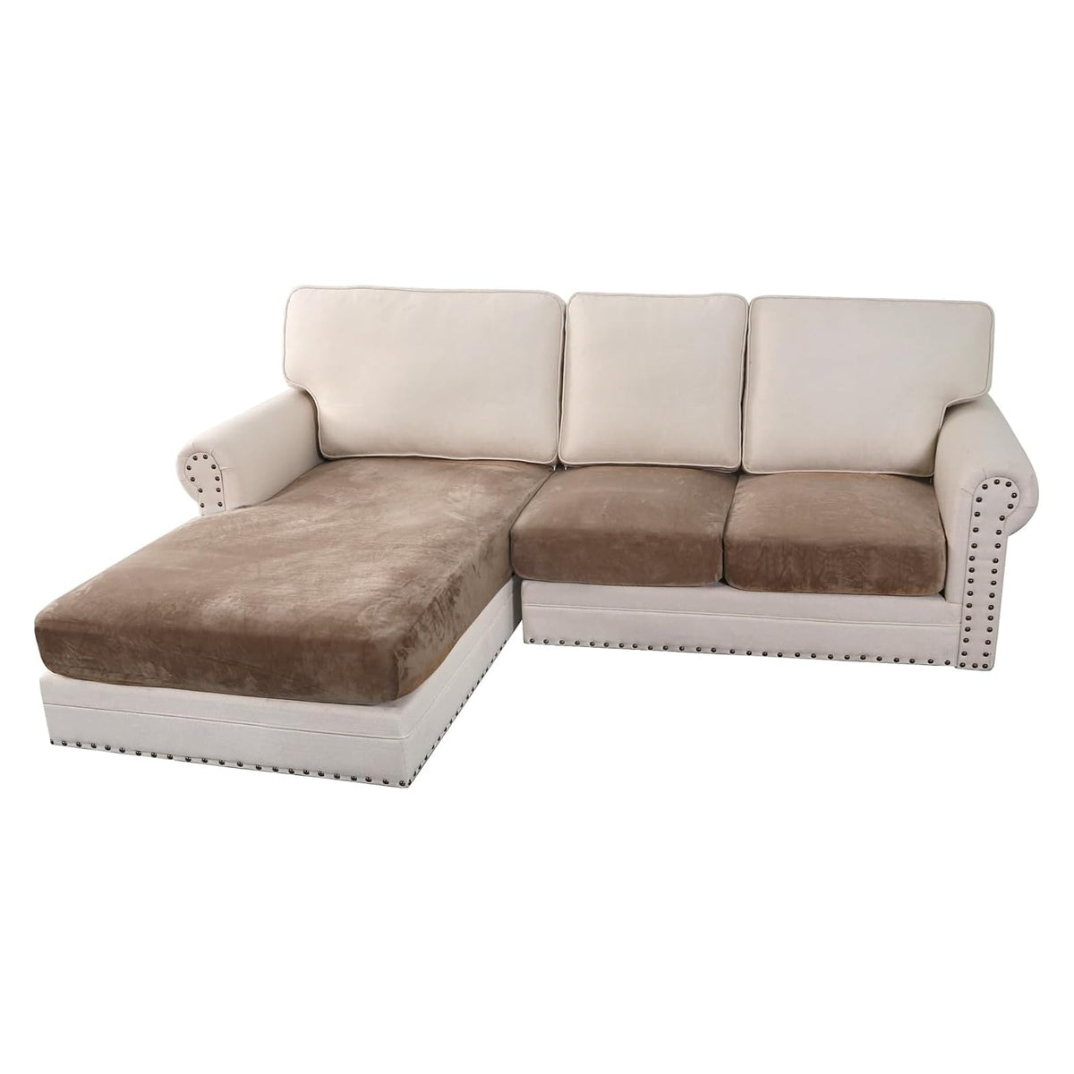 H.VERSAILTEX Velvet Stretch Couch Cushion Cover Plush Cushion Slipcover for Chair Loveseat Sofa Cushion Furniture Protector Seat Cushion Sofa Cover (2 Piece Large Sofa Cushion Covers, Ivory)