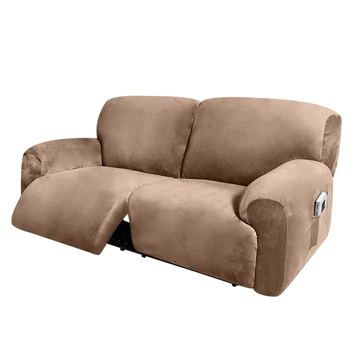 ULTICOR Extra Wide 75-100" 2 Seater Reclining Sofa Slipcover, Velvet Stretch 6-Piece, Soft Washable (Dark Grey)