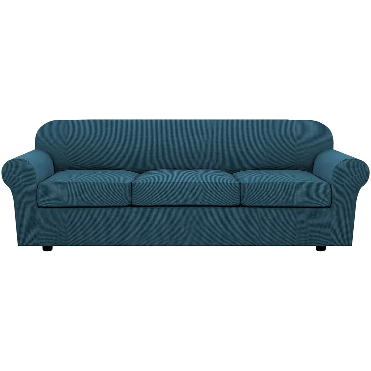 H.VERSAILTEX 4 Piece Stretch Sofa Covers for 3 Cushion Couch Covers for Living Room Slipcovers (Base Cover Plus 3 Seat Cushion Covers) Upgraded Thicker Jacquard Fabric (Sofa, Sand)