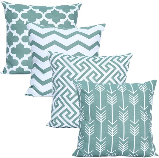 Accent Home Cotton Canvas Throw Cushion Cover Printed Both Side For Home Sofa Couch, Chair Back Seat,4pc pack 18x18" in Color TEAL
