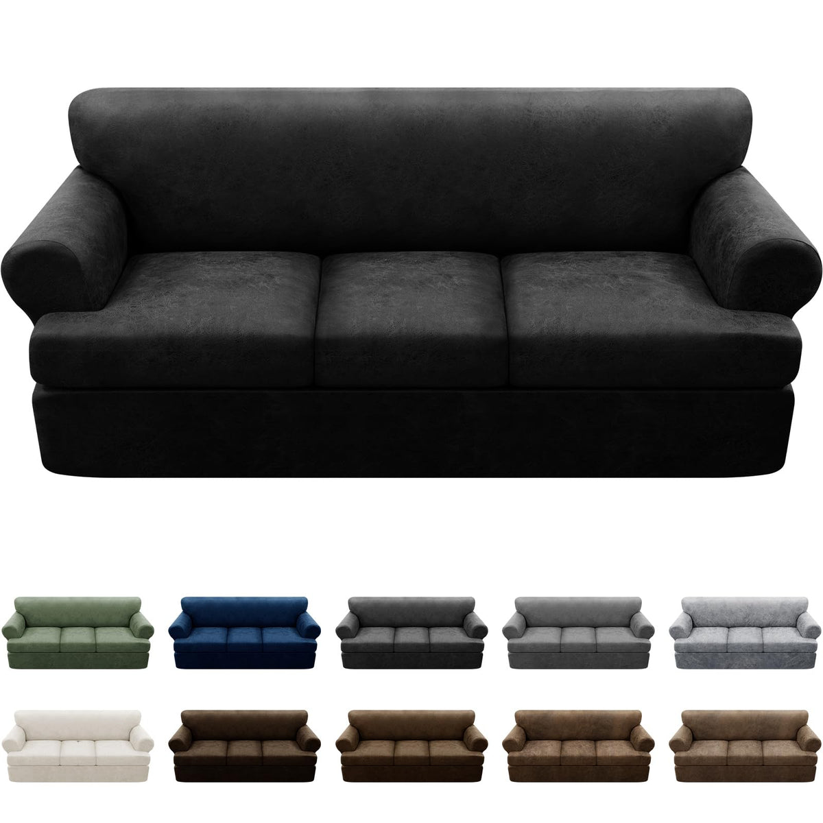 Couch Cover Leather Look 3 Seater Couch Sofa Cover 1-Piece Sofa Slipcover Stretch Furniture Protector with Elastic Bottom & Pockets(Sofa, Coffee)