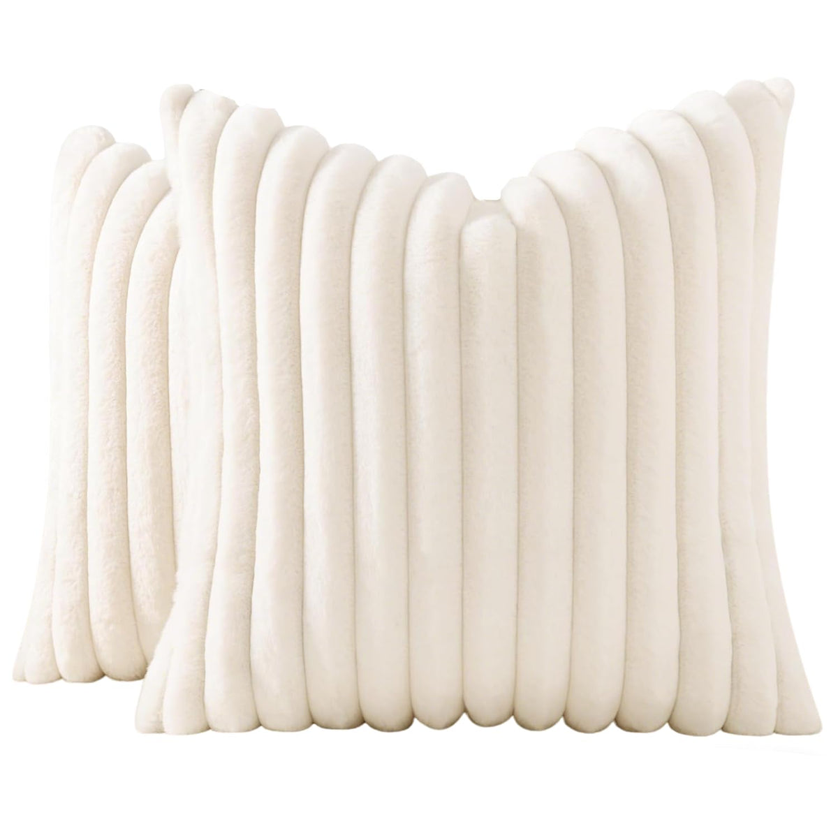 JOJUSIS Faux Fur Plush Throw Pillow Covers, Beige, 18 x 18-Inch