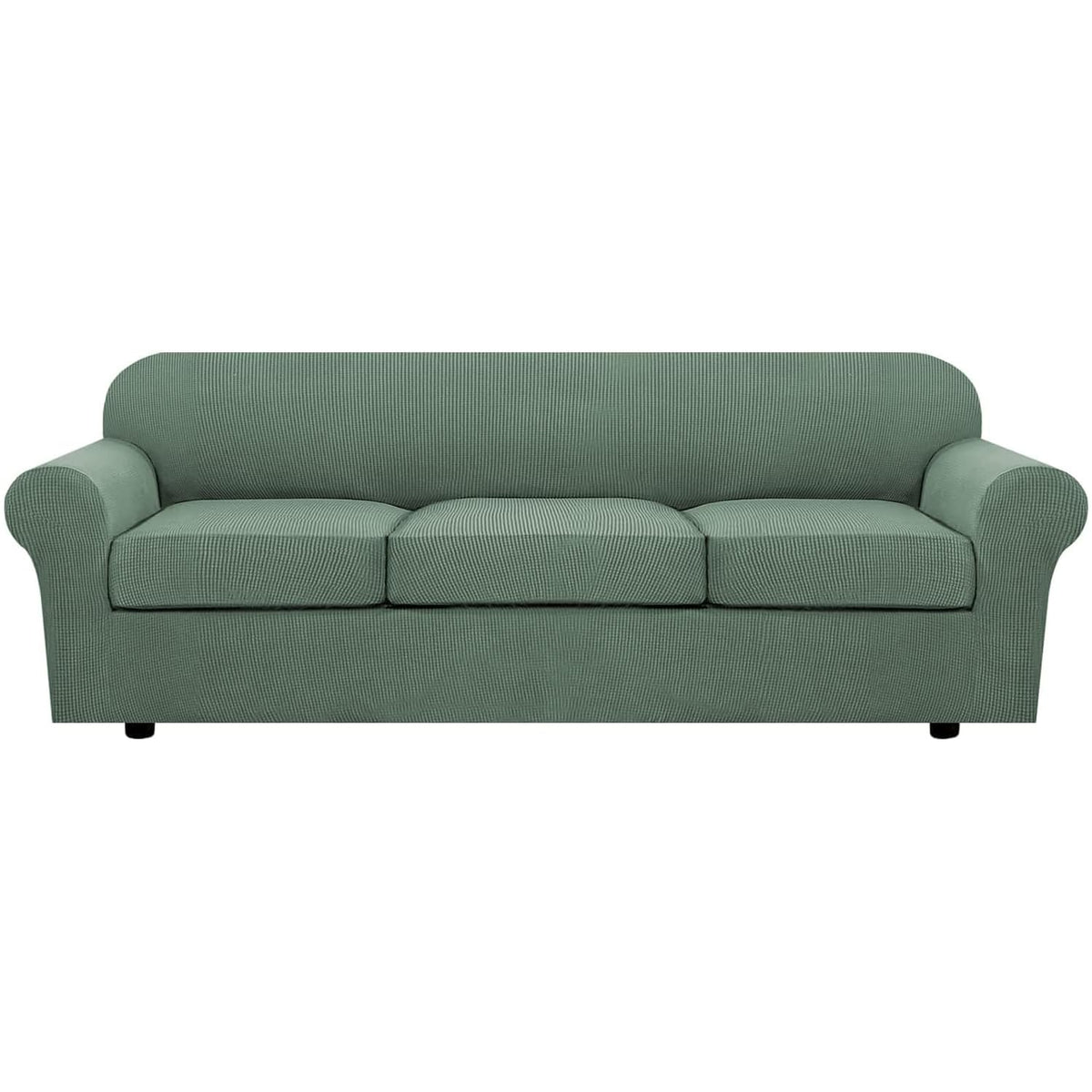 H.VERSAILTEX 4 Piece Stretch Sofa Covers for 3 Cushion Couch Covers for Living Room Slipcovers (Base Cover Plus 3 Seat Cushion Covers) Upgraded Thicker Jacquard Fabric (Sofa, Sand)
