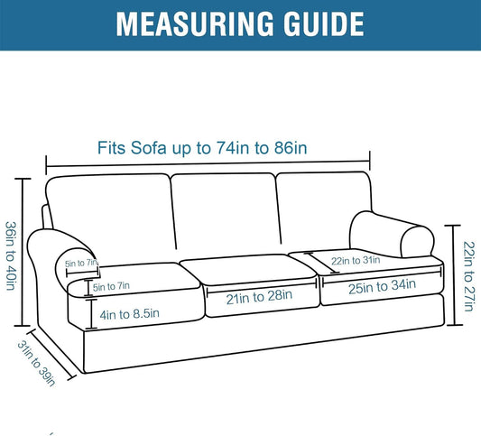H.VERSAILTEX Sofa Cover 4 Piece T Cushion Sofa Slipcovers Couch Cover Furniture Protector Stretch T Cushion Sofa Covers for 3 Cushion Couch with 3 Individual T Cushion Covers, Ivory