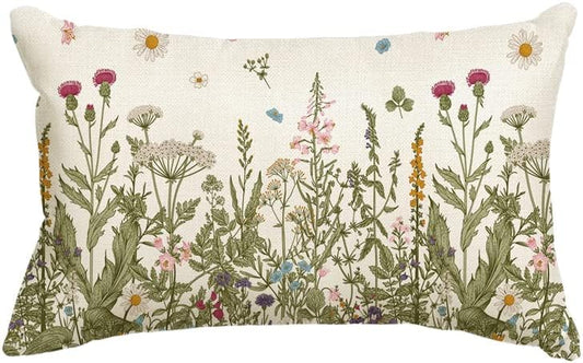 AVOIN colorlife Wildflowers Fall Throw Pillow Cover, 12 x 20 Inch Flower Cushion Case Decoration for Sofa Couch