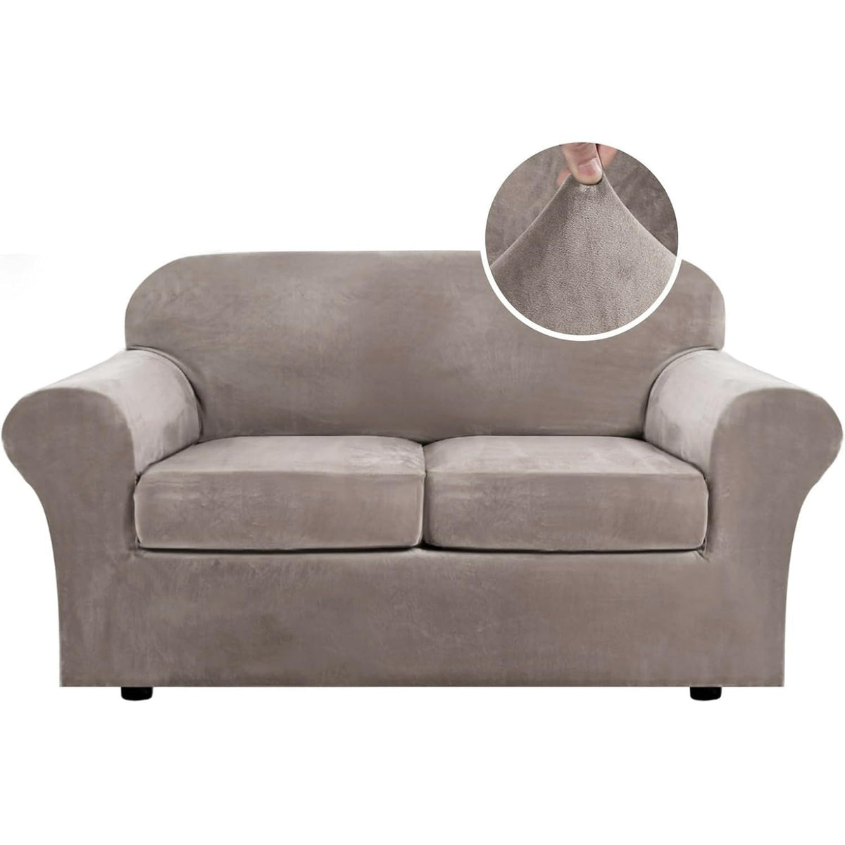 H.VERSAILTEX 4 Pieces Thick Velvet Sofa Covers Couch Covers for 3 Cushion Couch Sofa High Stretch Slipcovers Furniture Protector Form Fit Luxury Couch Cover for Dogs Width Up to 90 Inch(Sofa,Grey)